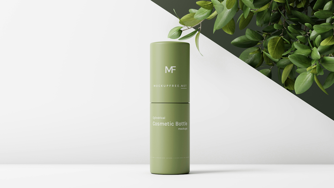 A green container featuring white text that reads "Cosmetic Bottle".