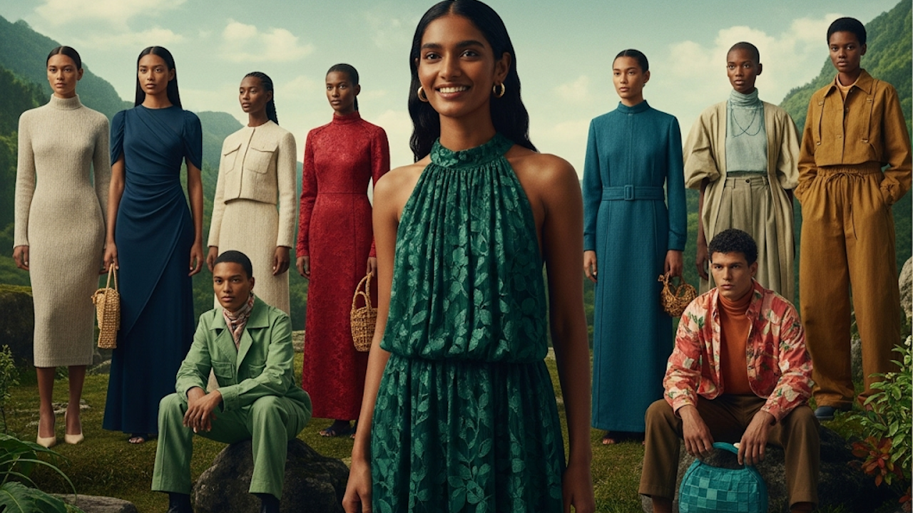 A group of people standing outdoors posing for a photo on the grass with smiles on their faces, wearing various clothing styles.